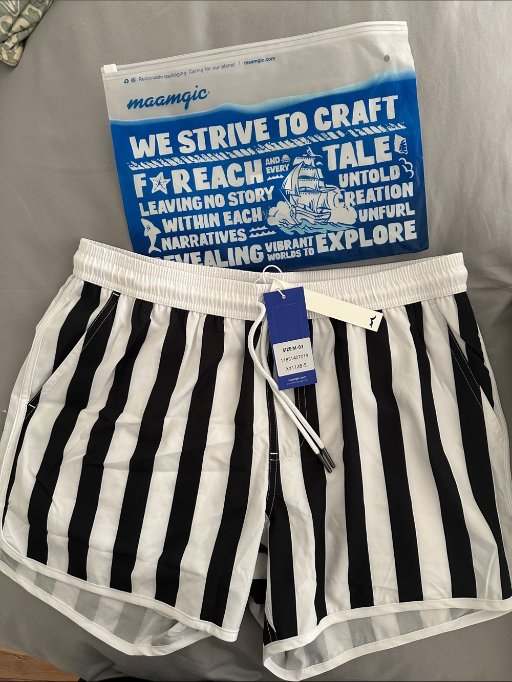 Black & White Vertical Stripe Men’s Bathing Suit  Shorts